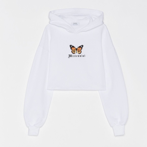 Butterfly Embroidered Cropped Hoodie - Picture 3 of 6